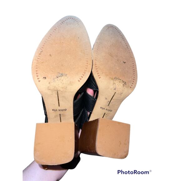 Dolce Vita Makeo Black Brown Pointed Toe Slip On Leather Mules Pumps Size 6.5 - Picture 5 of 7